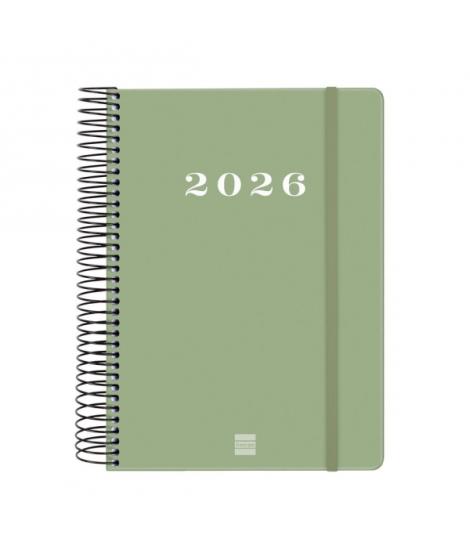 Finocam My Agenda de Espiral - Anual 2026 - Tapa Dura Antirayaduras - Formato E10 - 185x20x212mm - 1 Dia por Pagina - Color Verd