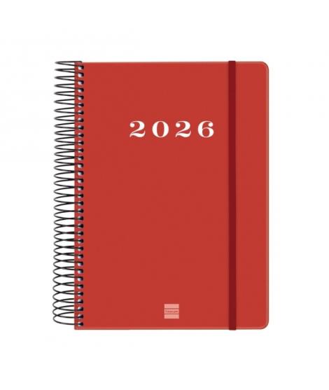 Finocam My Agenda de Espiral - Anual 2026 - Tapa Dura Antirayaduras - Formato E10 - 185x20x212mm - 1 Dia por Pagina - Color Rojo
