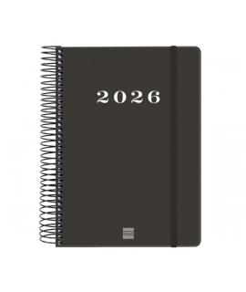 Finocam My Agenda de Espiral - Anual 2026 - Tapa Dura Antirayaduras - Formato E10 - 185x20x212mm - 1 Dia por Pagina - Color Negr