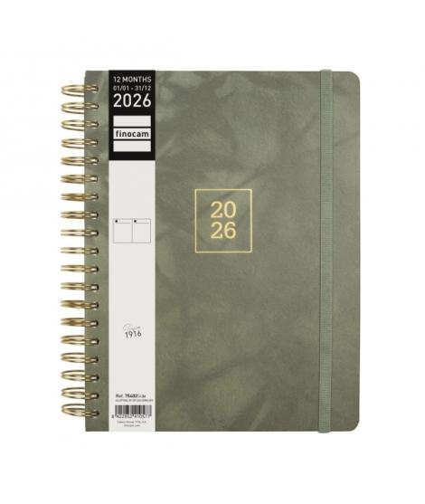 Finocam Optimal Agenda de Espiral Internacional - Anual 2026 - Planificador - Cierre de Goma - Formato B5 - 176x250mm - 1 Dia po