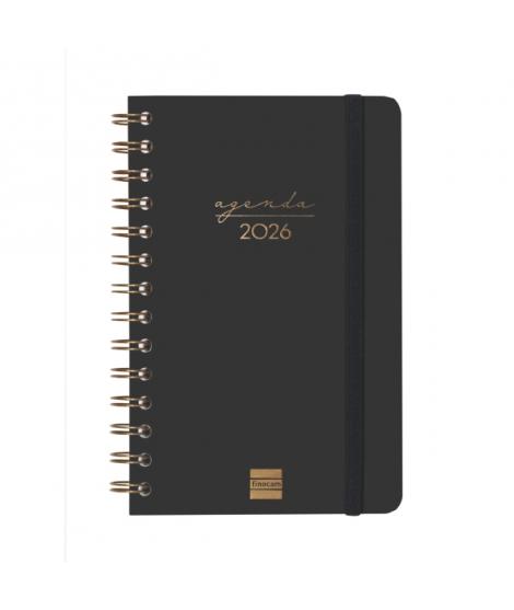 Finocam Alma Agenda - Anual 2026 - con Espiral - Formato E5 - 131x19x190mm - Semana Vista Horizontal - Color Negro