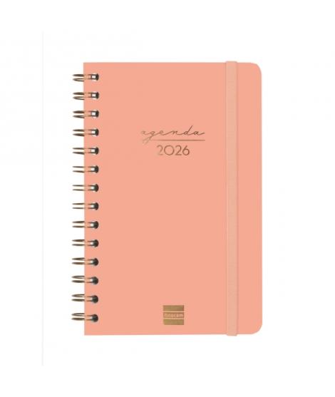 Finocam Alma Agenda en Catalan - Anual 2026 - con Espiral - Formato E5 - 131x19x190mm - Semana Vista Horizontal - Color Coral