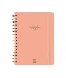 Finocam Alma Agenda - Anual 2026 - con Espiral - Formato E10 - 172x19x220mm - Semana Vista Horizontal - Color Coral
