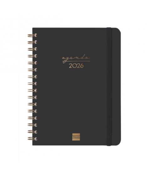 Finocam Alma Agenda en Catalan - Anual 2026 - con Espiral - Formato E10 - 180x30x220mm - 1 Dia por Pagina - Color Negro