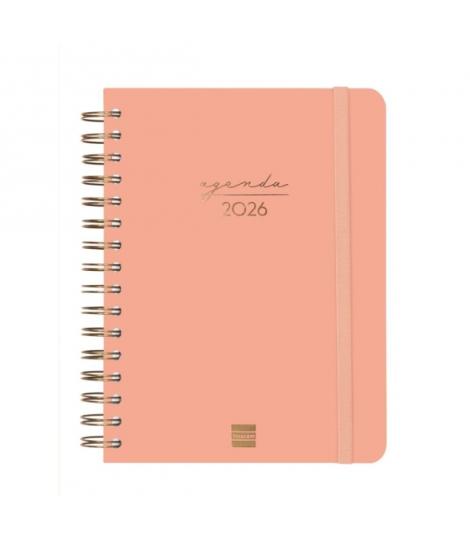Finocam Alma Agenda en Catalan - Anual 2026 - con Espiral - Formato E10 - 180x30x220mm - 1 Dia por Pagina - Color Coral