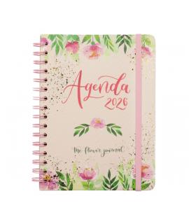 Finocam Flower Journal Agenda de Espiral - Anual 2026 - Tapa Dura - Cierre de Goma - Formato E10 - 155X212mm - Semana Vista Hori