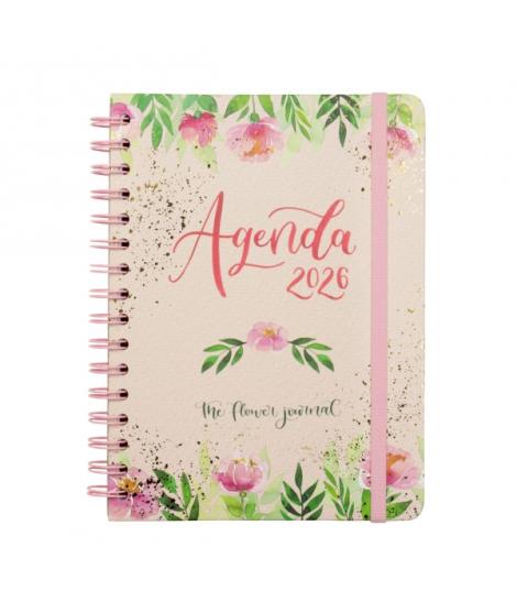 Finocam Flower Journal Agenda de Espiral en Catalan - Anual 2026 - Tapa Dura - Cierre de Goma - Formato E10 - 155X212mm - Semana