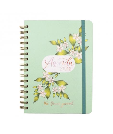 Finocam Flower Journal Agenda de Espiral en Catalan - Anual 2026 - Tapa Dura - Cierre de Goma - Formato E10 - 155X212mm - Semana
