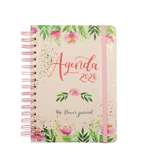 Finocam Flower Journal Agenda de Espiral en Catalan - Anual 2026 - Tapa Dura - Cierre de Goma - Formato E10 - 155X212mm - 1 Dia 