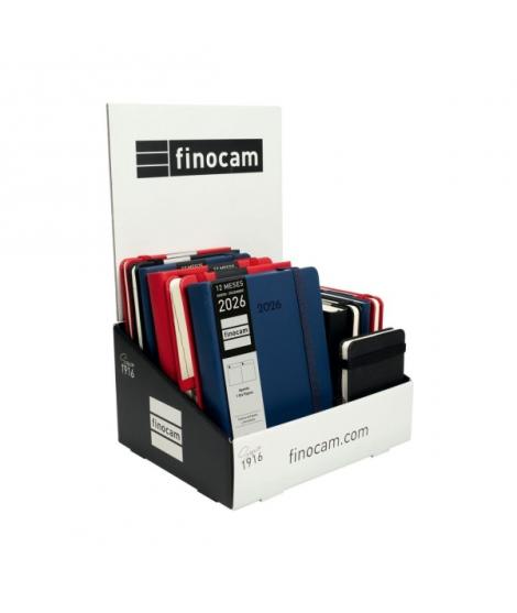 Finocam Minimal Textura Expositor con 12 Agendas Surtidas en Catalan - Anual 2026 - Tapa Dura - Cierre con Goma Elastica - Color