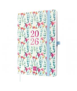 Finocam Capri Agenda Internacional - Anual 2026 - Formato FA5 - 153x13x214mm - Semana Vista en Vertical - Tematica de Flores