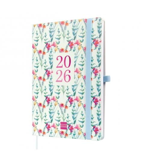Finocam Capri Agenda Internacional - Anual 2026 - Formato FA5 - 153x13x214mm - Semana Vista en Vertical - Tematica de Flores