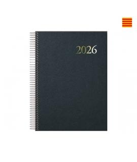 Dohe Segovia Agenda Anual Espiral en Catalan - Dia Pagina - Sabado y Domingo misma Pagina - Tamaño 14x20cm - Color Negro