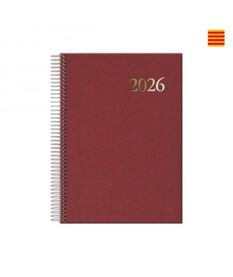 Dohe Segovia Agenda Anual Espiral en Catalan - Dia Pagina - Sabado y Domingo misma Pagina - Tamaño 14x20cm - Color Burdeos