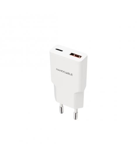 Nanocable Cargador de Pared USB-C/PD + USB-A/QC 20W - Color Blanco