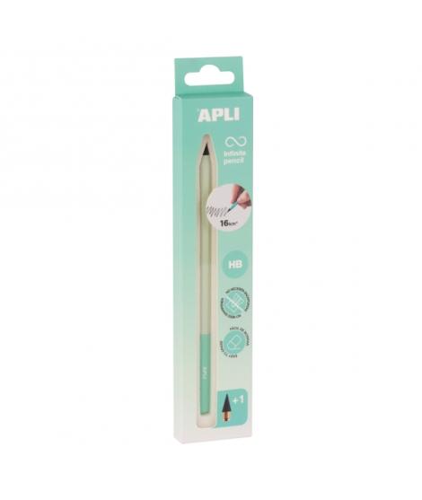 Apli Infinite Pencil Nordik Pack de Lapiz Infinito HB + Mina de Recambio + Tapon Protector - Para Escribir hasta 16km - Color Ve