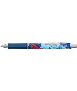 Pentel Energel Boligrafo de Tinta Gel Retractil 0.7mm - Trazo 0.35mm - Recargable - Grip de Agarre - Tinta Color Azul - Diseños 