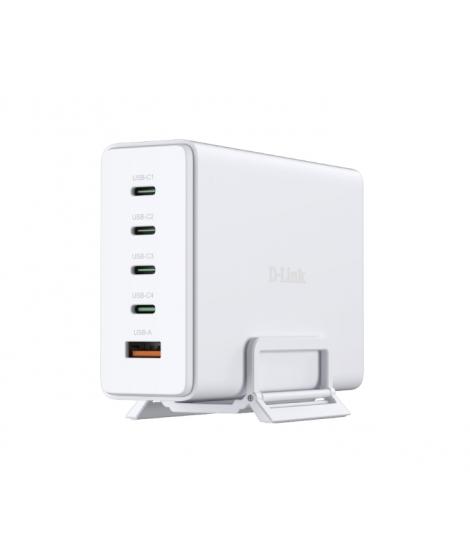 D-Link Cargador de Pared GaN de 240W - 4 USB-C y 1 USB-A - QC 4.0 - Color Blanco