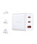 D-Link Cargador de Pared GaN de 65W - 2 USB-C y 1 USB-A - Conectores Intercambiables - Color Blanco
