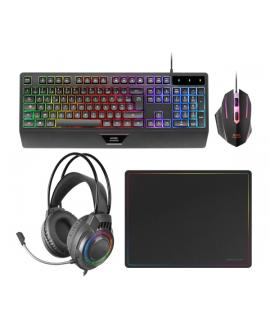 Mars Gaming MCP124PRO Combo Pack Gaming 4en1 - Teclado Hibrido H-Mech - Disposicion QWERTY ES - Raton 3200dpi - Alfombrilla Nano
