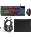 Mars Gaming MCP124PRO Combo Pack Gaming 4en1 - Teclado Hibrido H-Mech - Disposicion Portuguesa QWERTY PT - Raton 3200dpi - Alfom