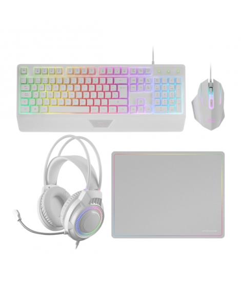 Mars Gaming MCP124PRO Combo Pack Gaming 4en1 - Teclado Hibrido H-Mech - Disposicion Portuguesa QWERTY PT - Raton 3200dpi - Alfom