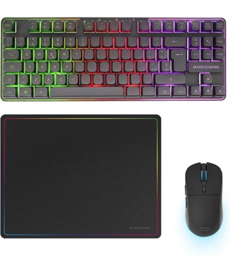 Mars Gaming MCPWTKL Combo Pack Gaming 3en1 - Teclado Hibrido H-Mech Formato TKL - Disposicion Italiana QWERTY IT - Raton 3200dpi