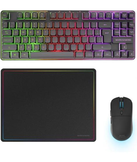 Mars Gaming MCPWTKL Combo Pack Gaming 3en1 - Teclado Hibrido H-Mech Formato TKL - Disposicion Internacional QWERTY US - Raton 32