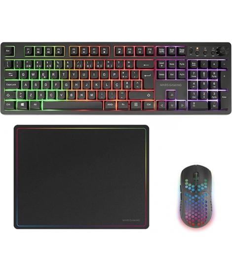 Mars Gaming MCPWX Combo Pack Gaming 3en1 - Teclado Hibrido H-Mech - Disposicion Portuguesa QWERTY PT - Raton 3200dpi - Switches 