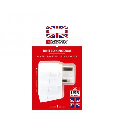 Skross Adaptador de Viaje de Europa a Reino Unido con 2 USB-A - Color Blanco