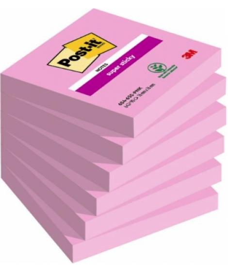 Post-It Pack de 6 Blocs de 100 Notas Adhesivas Reposicionables - Forma Cuadrada - 76x76mm - Color Rosa