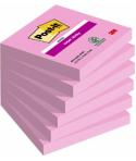 Post-It Pack de 6 Blocs de 100 Notas Adhesivas Reposicionables - Forma Cuadrada - 76x76mm - Color Rosa