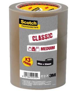 Scotch Classic Pack con 3 Precintos de Embalaje 50mm x 66m - Color Marron