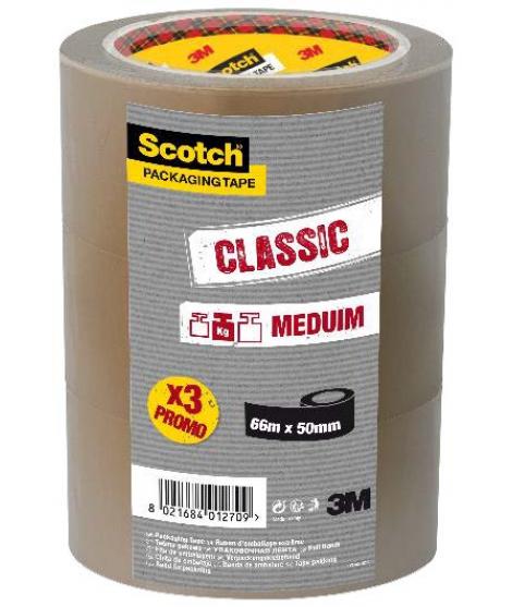 Scotch Classic Pack con 3 Precintos de Embalaje 50mm x 66m - Color Marron