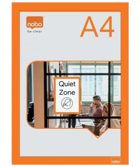 Nobo Pack de 2 Marcos Autoadhesivos Magneticos en Formato A4 - Colocacion en Vertical u Horizontal - Marco de Color Naranja