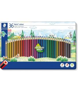 Staedtler Noris Colour 185 Caja Metalica con 36 Lapices Hexagonales de Colores - Fabricados en Wopex - Muy Resistentes - Madera 