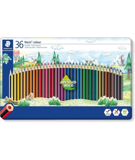 Staedtler Noris Colour 185 Caja Metalica con 36 Lapices Hexagonales de Colores - Fabricados en Wopex - Muy Resistentes - Madera 
