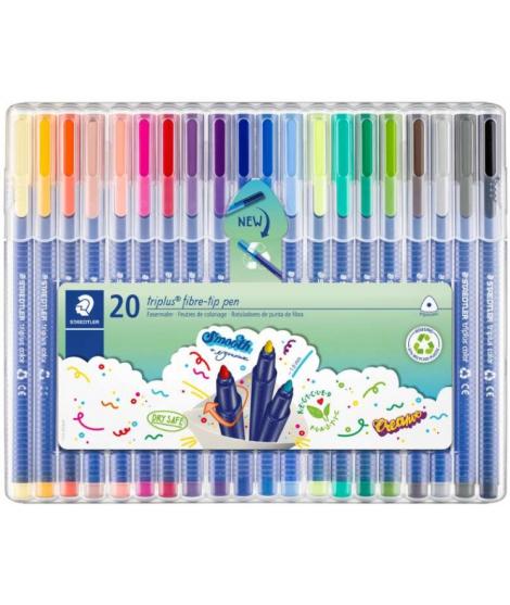 Staedtler Triplus Color 323 Pack con 20 Rotuladores - Trazo de 1mm aprox. - Tinta Base de Agua - 97% de Plastico Reciclado - Col