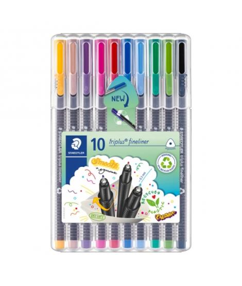 Staedtler Triplus Fineliner 334 Pack de 10 Rotuladores de Punta Fina - Trazo 0.3 mm aprox. - Tinta Base de Agua - 97% de Plastic