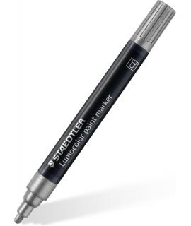 Staedtler Lumocolor 349 Marcador Acrilico Permanente - Trazo 2.4 mm Aprox - Tinta Base de Agua - Color Plata