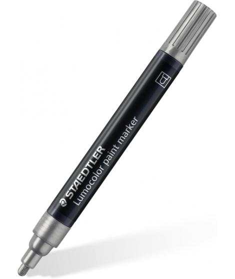 Staedtler Lumocolor 349 Marcador Acrilico Permanente - Trazo 2.4 mm Aprox - Tinta Base de Agua - Color Plata