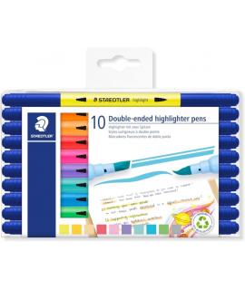 Staedtler Textsurfer Classic 362 Pack con 10 Marcadores Fluorescentes Doble Punta Biselada y Pincel - Secado Rapido - Tinta Base
