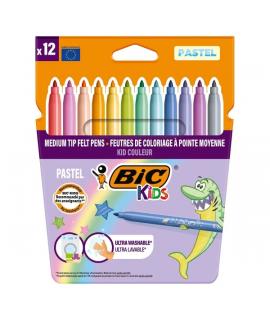 Bic Kids Couleur Pastel Pack de 12 Rotuladores - Punta Mediana - Lavable - Colores Pastel Surtidos