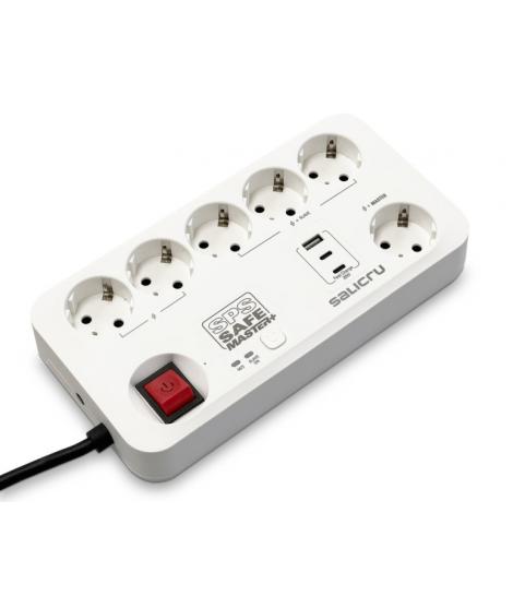 Salicru Regleta SPS SAFE MASTER+ Protectores Electricos Activos de Ultima Generacion - 6 Tomas Schuko - 1xUSB-A, 2xUSB-C - Maste