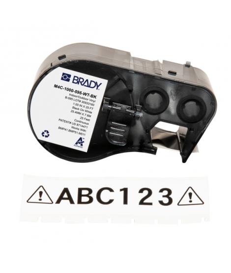Brady M4C-1000-595-WT-BK Cinta de Etiquetas Original Vinilo - Texto Negro sobre Fondo Blanco - Ancho 25,40mm x 7,62m