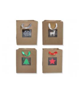 Bismark Bolsa de Papel Kraft Navidad Grande con Ventana - Medidas 23x33x10cm - 4 Diseños Diferentes