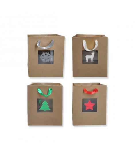 Bismark Bolsa de Papel Kraft Navidad Grande con Ventana - Medidas 23x33x10cm - 4 Diseños Diferentes