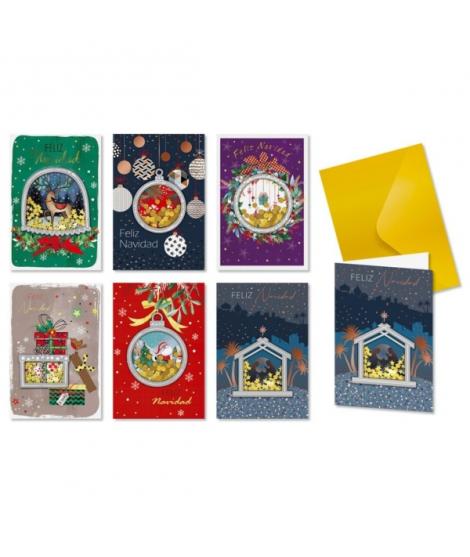 Bismark Tarjeta de Felicitacion Navideña con Sobre - Decorada con Foil y Confetti - 6 Diseños Diferentes