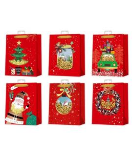 Bismark Bolsa de Papel Navidad Roja - Impresion Foil y Confetti - 6 Diseños Diferentes