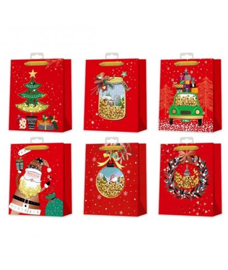 Bismark Bolsa de Papel Navidad Roja - Impresion Foil y Confetti - 6 Diseños Diferentes